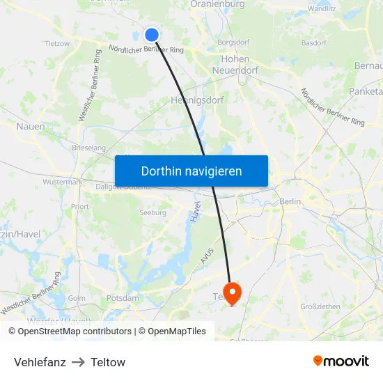 Vehlefanz to Teltow map