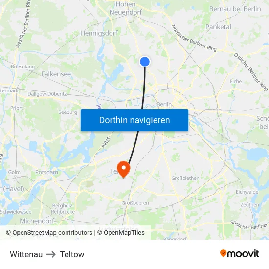 Wittenau to Teltow map