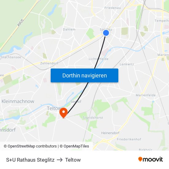 S+U Rathaus Steglitz to Teltow map