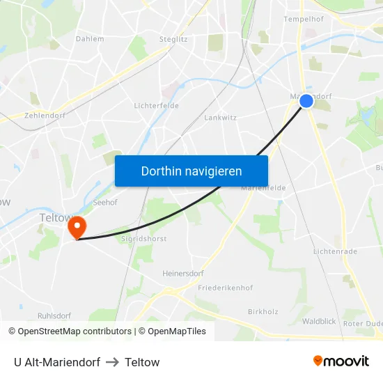 U Alt-Mariendorf to Teltow map
