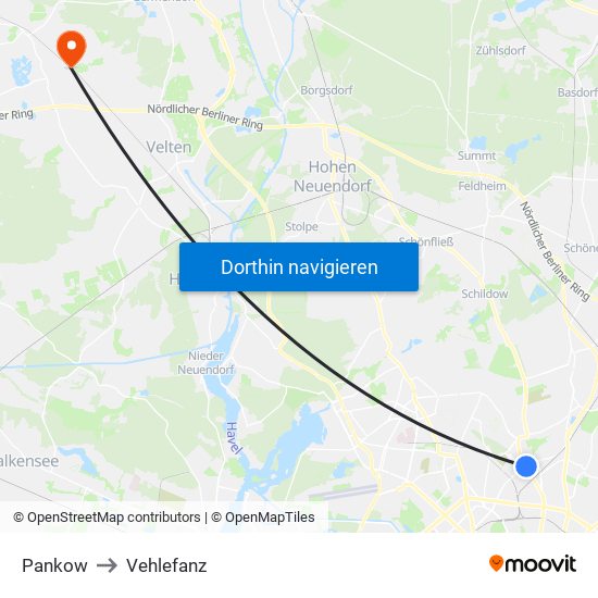 Pankow to Vehlefanz map