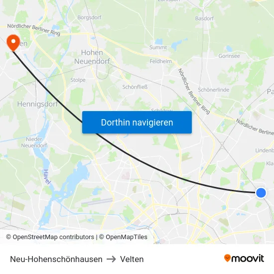 Neu-Hohenschönhausen to Velten map