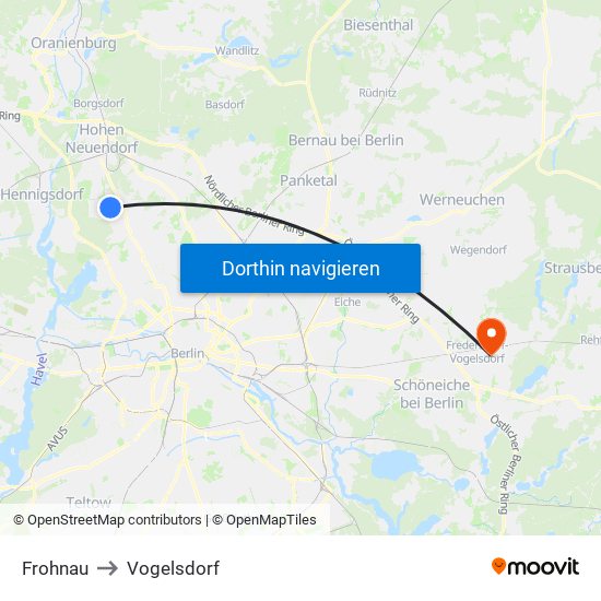 Frohnau to Vogelsdorf map