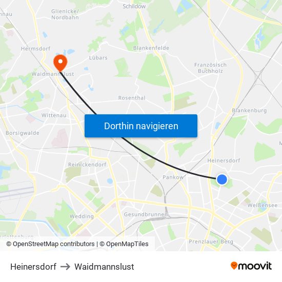 Heinersdorf to Waidmannslust map