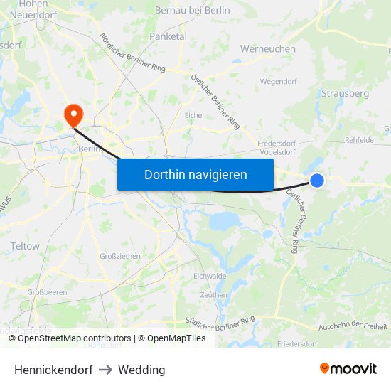 Hennickendorf to Wedding map