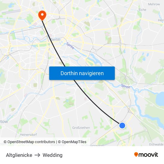 Altglienicke to Wedding map