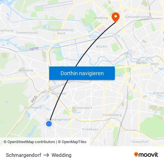 Schmargendorf to Wedding map