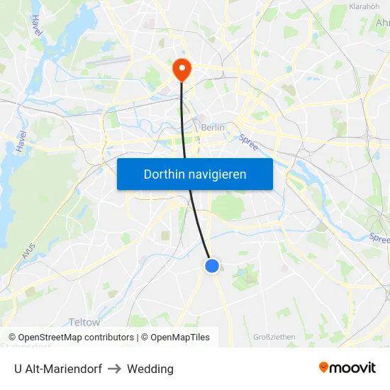 U Alt-Mariendorf to Wedding map