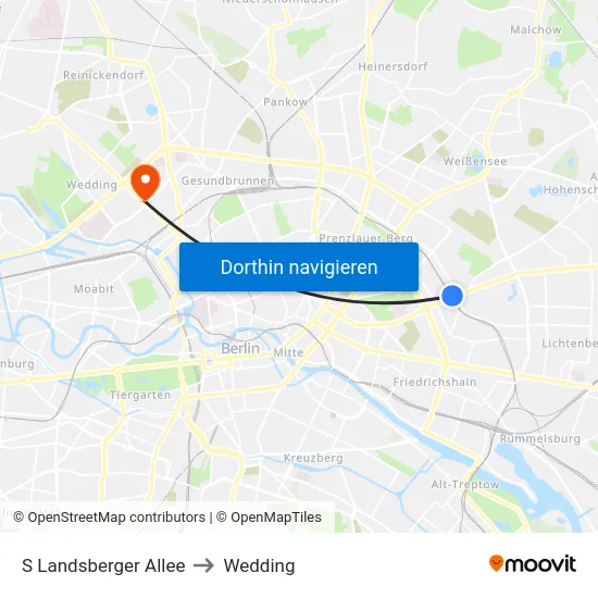 S Landsberger Allee to Wedding map