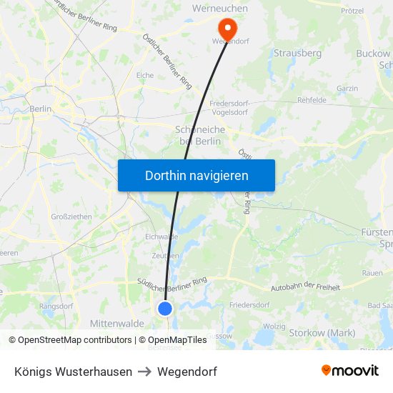 Königs Wusterhausen to Wegendorf map