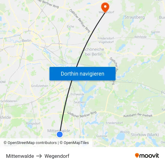 Mittenwalde to Wegendorf map
