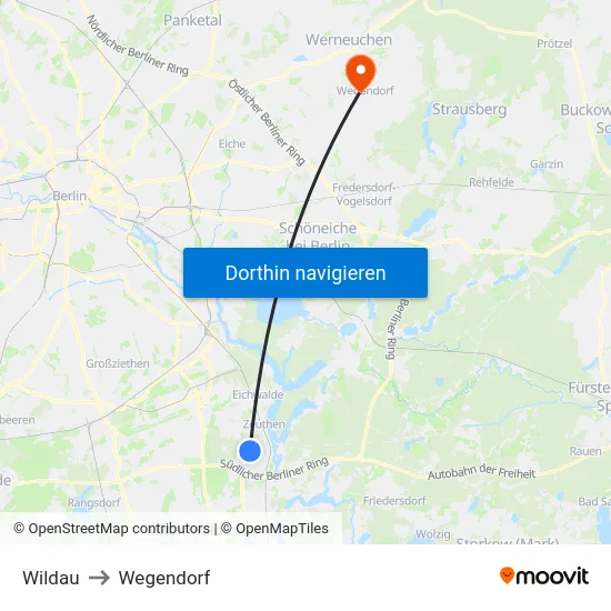 Wildau to Wegendorf map