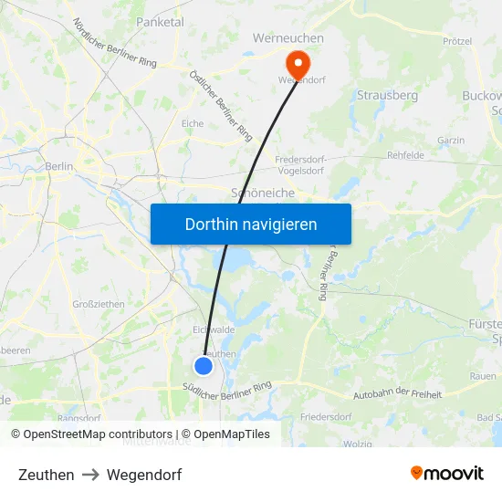 Zeuthen to Wegendorf map