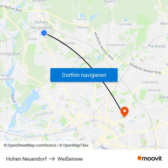 Hohen Neuendorf to Weißensee map