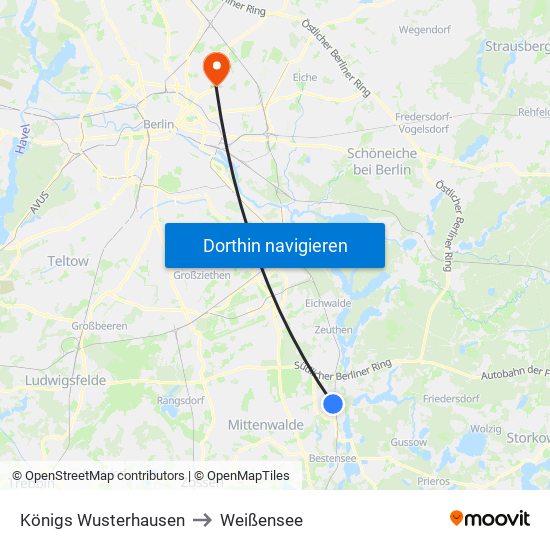 Königs Wusterhausen to Weißensee map