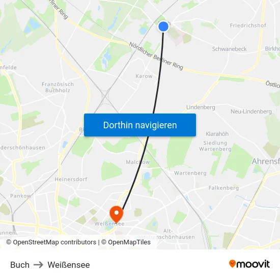 Buch to Weißensee map