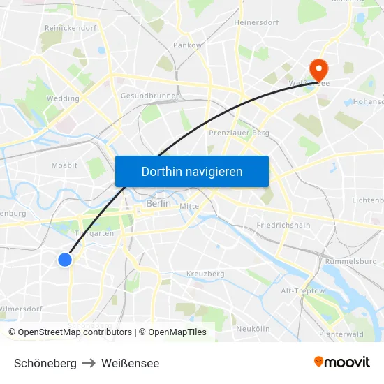 Schöneberg to Weißensee map