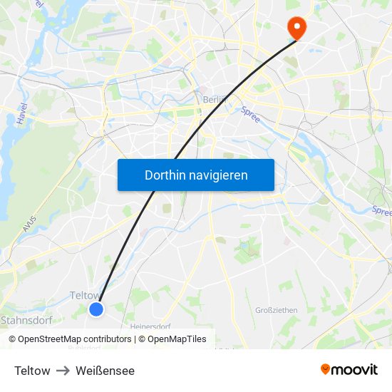 Teltow to Weißensee map