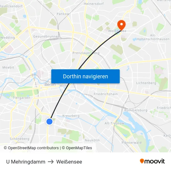 U Mehringdamm to Weißensee map