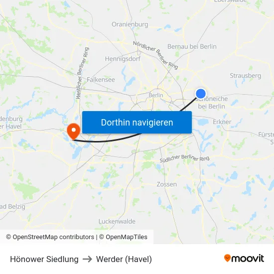 Hönower Siedlung to Werder (Havel) map