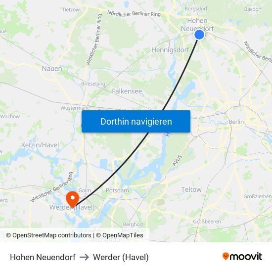 Hohen Neuendorf to Werder (Havel) map