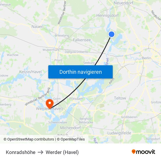 Konradshöhe to Werder (Havel) map