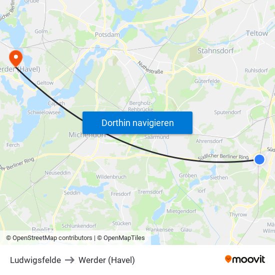 Ludwigsfelde to Werder (Havel) map