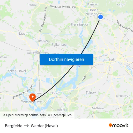Bergfelde to Werder (Havel) map