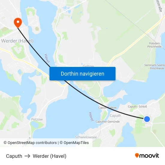 Caputh to Werder (Havel) map