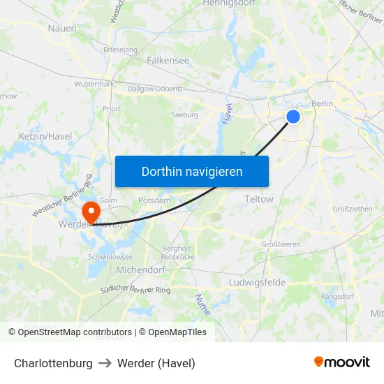 Charlottenburg to Werder (Havel) map