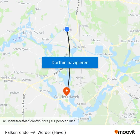 Falkenrehde to Werder (Havel) map