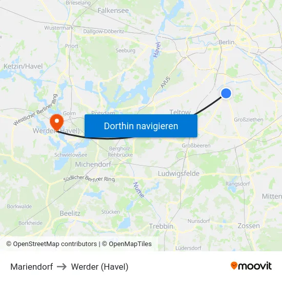 Mariendorf to Werder (Havel) map