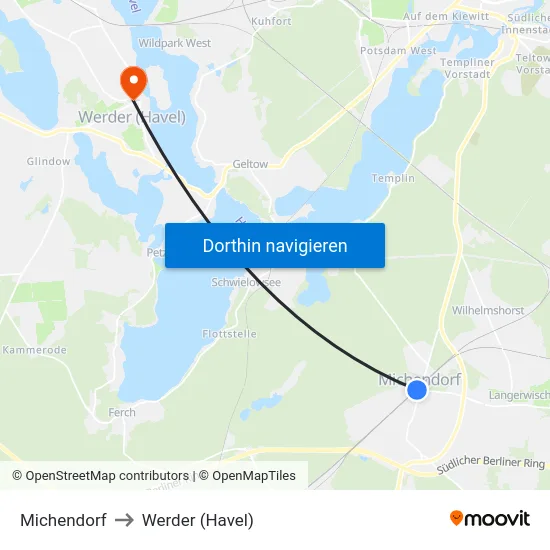 Michendorf to Werder (Havel) map
