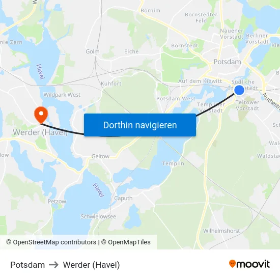 Potsdam to Werder (Havel) map