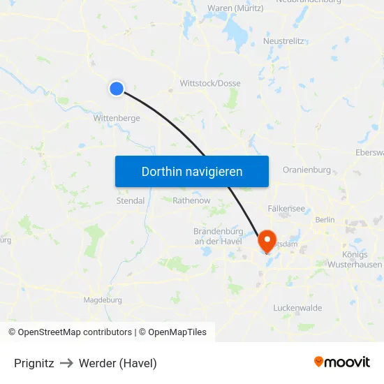 Prignitz to Werder (Havel) map