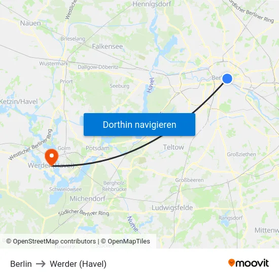 Berlin to Werder (Havel) map