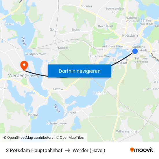 S Potsdam Hauptbahnhof to Werder (Havel) map