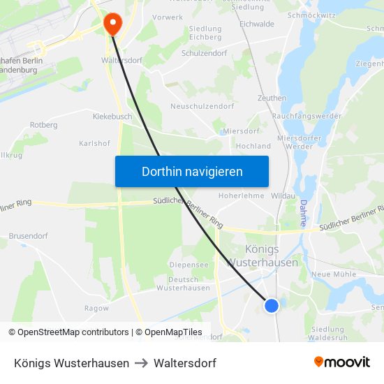 Königs Wusterhausen to Waltersdorf map