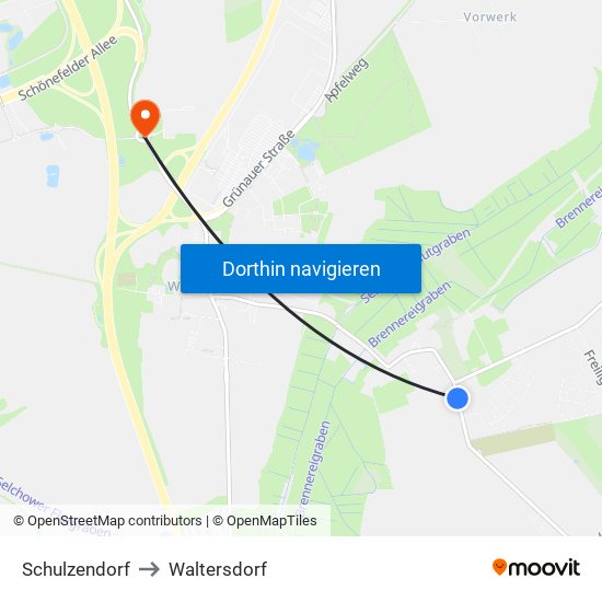 Schulzendorf to Waltersdorf map