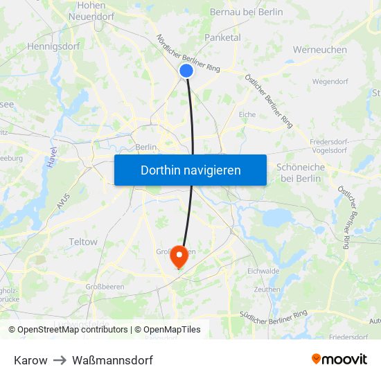 Karow to Waßmannsdorf map