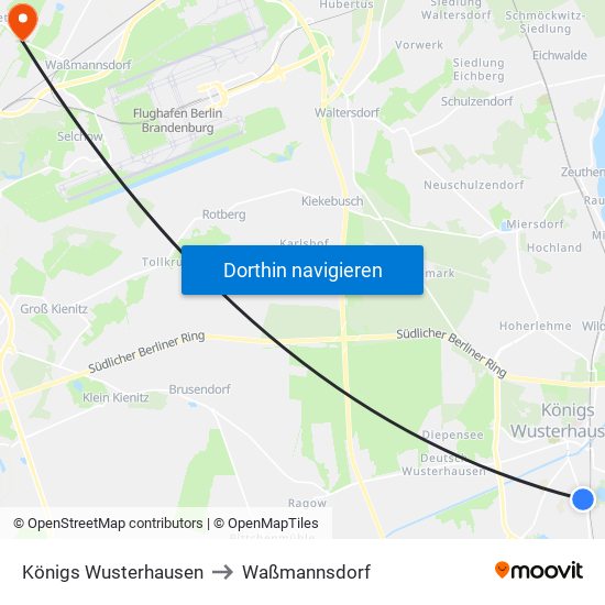 Königs Wusterhausen to Waßmannsdorf map