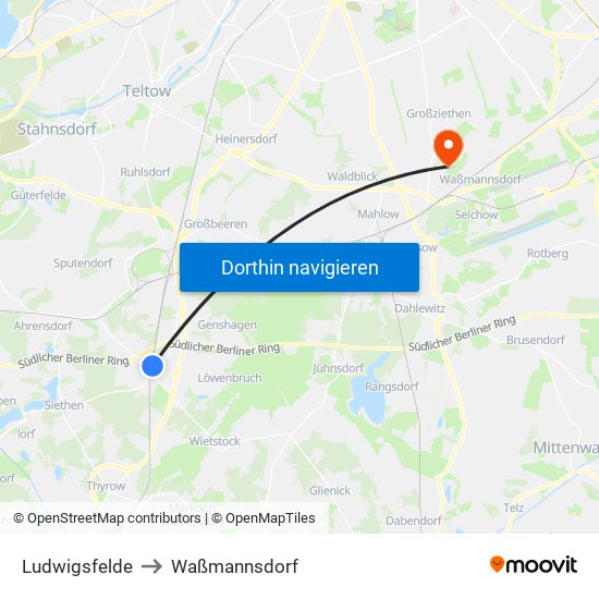 Ludwigsfelde to Waßmannsdorf map
