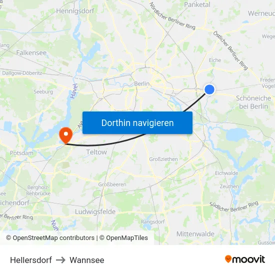 Hellersdorf to Wannsee map
