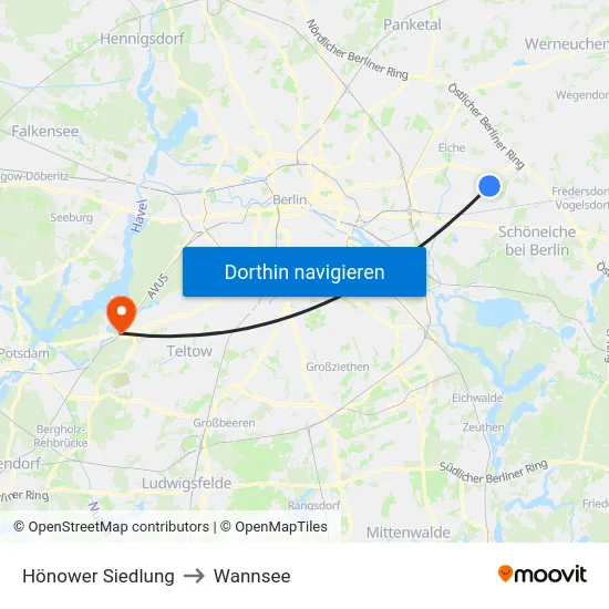 Hönower Siedlung to Wannsee map