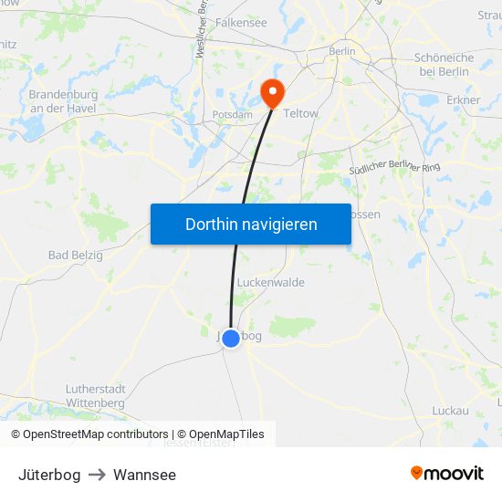 Jüterbog to Wannsee map
