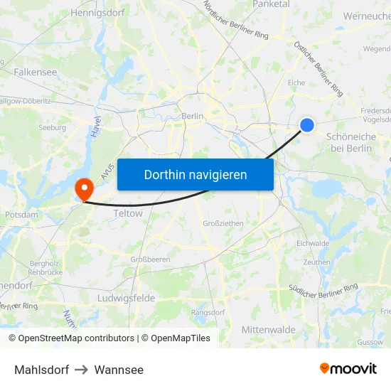 Mahlsdorf to Wannsee map