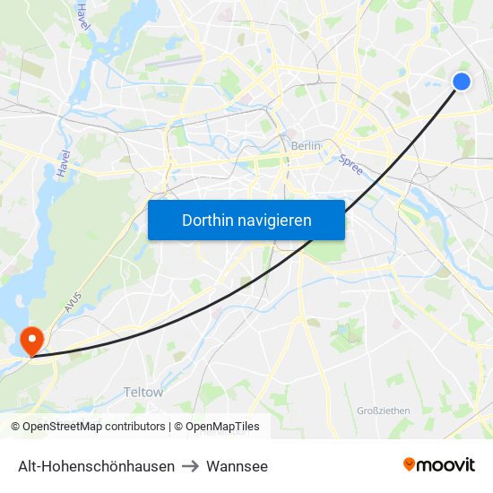 Alt-Hohenschönhausen to Wannsee map