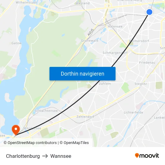 Charlottenburg to Wannsee map