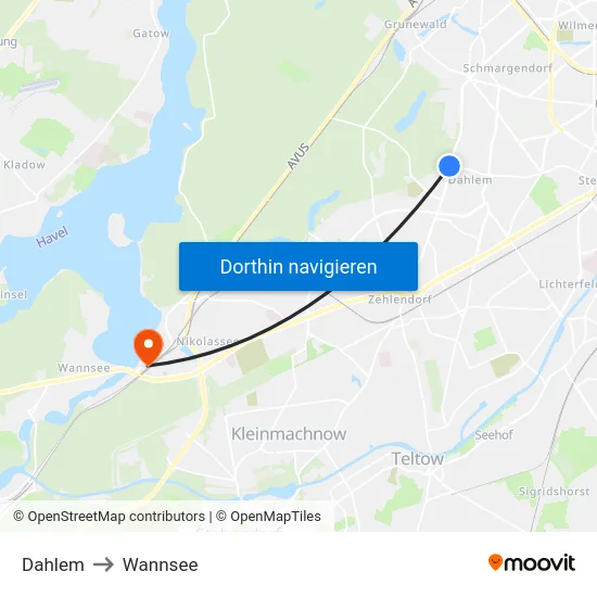 Dahlem to Wannsee map
