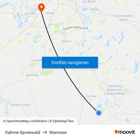 Dahme-Spreewald to Wannsee map